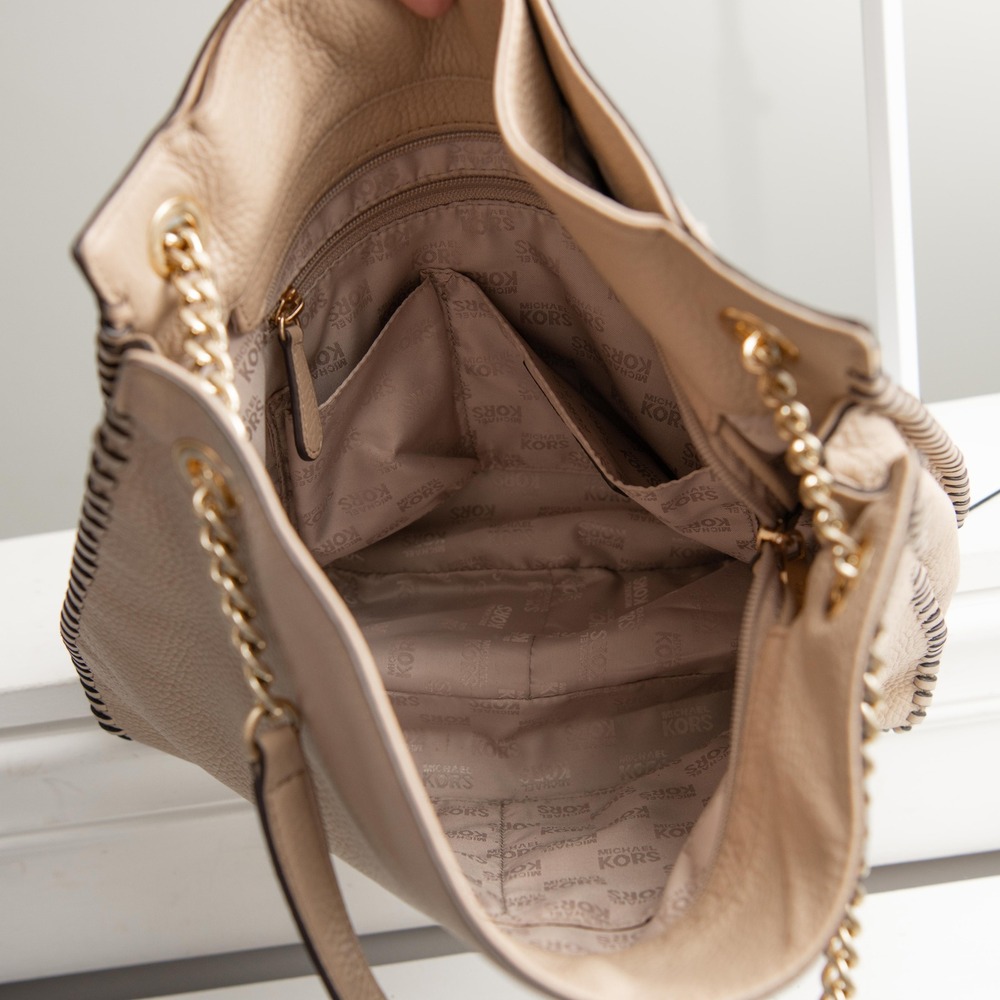 Michael Kors Whipped Chelsea Large Shoulder Bag Boho Chic Purse Whipstitch Chain - Picture 5 of 6